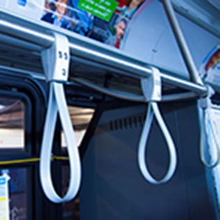 Bus handle with TPU coated webbing
